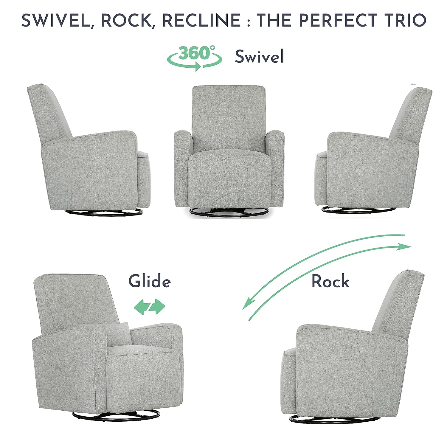 Evolur Holland Upholstered Plush Seating Glider Swivel, Glider Chair for Nursery in Harbor, Modern Nursery Glider, Tool-Free Assembly, Easy to Clean, Environmentally Conscious Glider