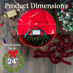 Wreath Storage Bag - 24-inch Organizer for Artificial Christmas Wreaths and Garland - Holiday Themed Tote with Green Handles by Tiny Tim Totes (Red)