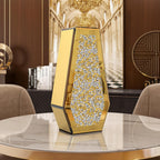Luxury Crystal Glass Flower Vase Crushed Diamond Vase, Gold Mirror Finish, 14 inches Tall, Decorative Rhinestone Centerpiece for Home