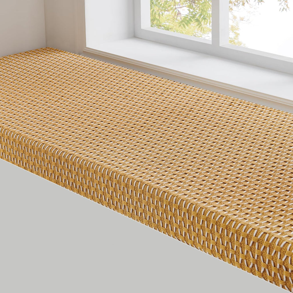 Custom Window Bench Seat Cushion Heavy Wicker Weaving Texture Customized Bay Window Sill Seating Foam Cushions for Indoor Furniture, Mudroom Entryway, Reading Kitchen Breakfast Nook, Non Slip Bottom