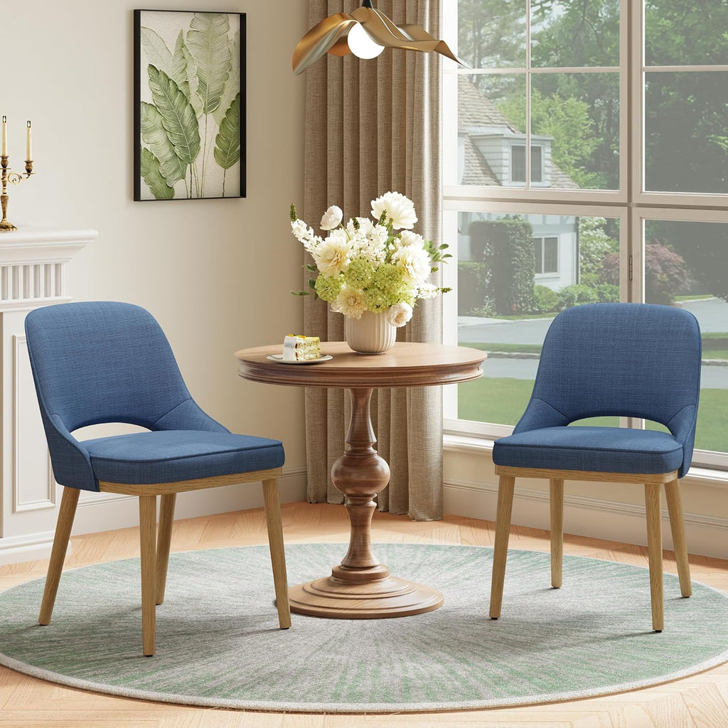 MALOL Wooden Dining Chairs Set of 2, Modern Fabric Upholstered Dining Room Chair, Kitchen Side Chairs, Farmhouse Armless Dinner Chair with Open Back for Kitchen, Blue