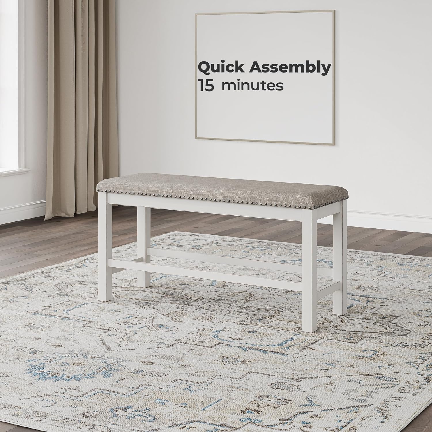 Signature Design by Ashley Robbinsdale 49" Counter Height Dining Bench, Antique White