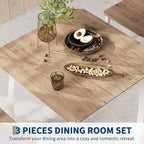 Garvee 3 Piece Dining Table Set for 2, Farmhouse Kitchen Table and Chair, Metal Frame Square Dining Room Table Set for Small Space, Apartment, Studio, White & Natural