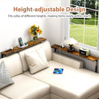 GRLEAF 2 Pack Adjustable Height Narrow Console Table with Power Outlets, 90" Long Sofa Table with Charging Station Behind Couch Table Entryway Table for Living Room and Hallway – Rustic Brown
