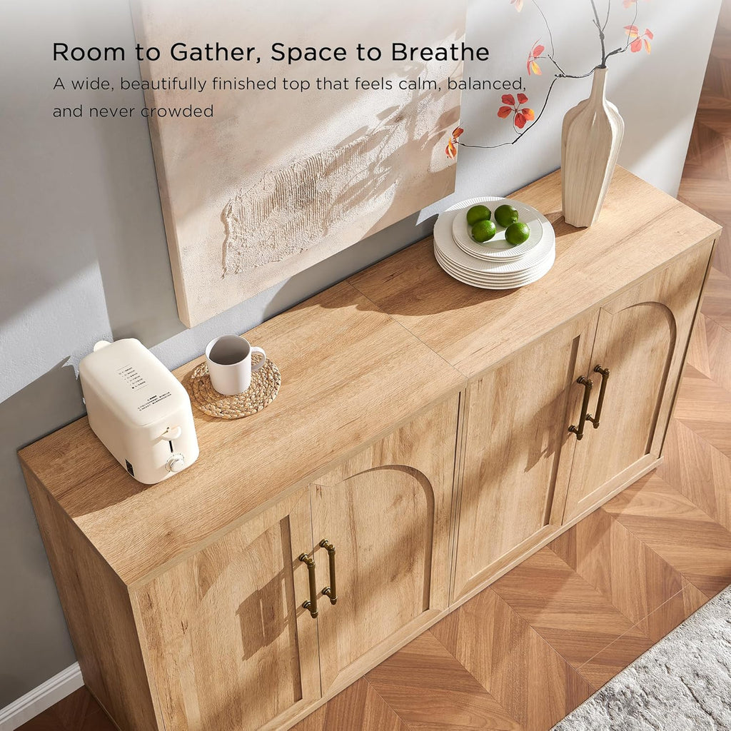 ACCOHOHO Arched Door Sideboard Buffet Cabinet Set of 2, Accent Cabinet with Adjustable Shelf, Wood Modular Credenza Storage Cabinet for Dining Room, Living Room, Entryway, Natural Oak