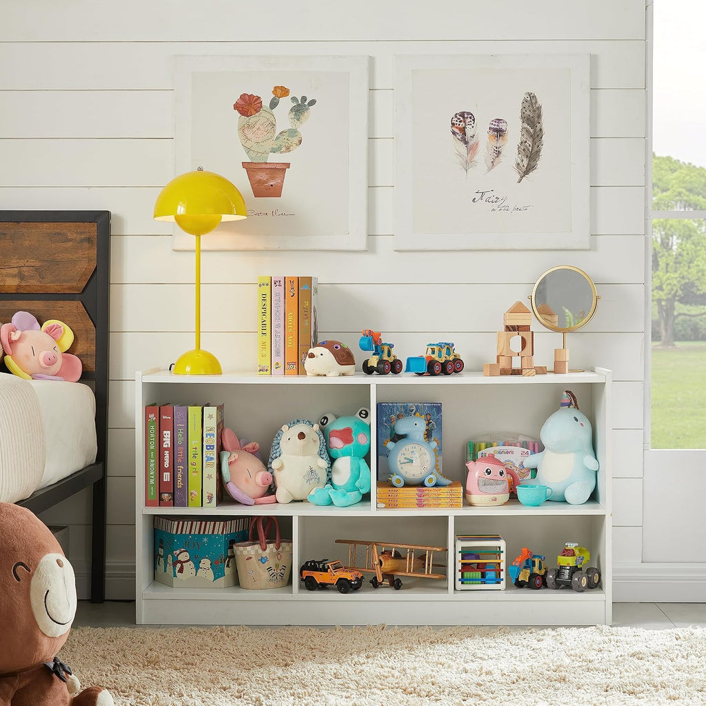 Kids Toy Storage Organizer, 5-Section Storage Cabinet for Organizing Books Toys, Wooden Bookshelf Daycare Furniture for School, Classroom Playroom, Nursery, Kindergarten (White)