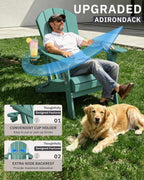 AreShark Folding Adirondack Chairs Set of 2, Wooden Textured Patio Chairs with Cup Holder,HDPE All Weather Fire Pit Chairs for Outdoor Backyard Lawn Poolside Deck Porch Garden,Aruba Blue