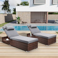 OUYESSIR Chaise Lounge Outdoor Wicker Lounge Chairs for Outside PE Rattan Patio Chairs Pool Loungers Set of 2 for Deck Yard Beach Poolside, with Side Shelf, Adjustable 5 Position, Grey/Brown