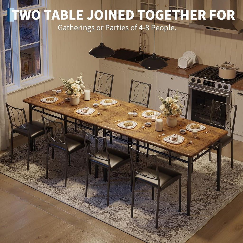 IDEALHOUSE Space-Saving 5-Piece Dining Table Set for 4 – Farmhouse Wooden Kitchen & Dining Room Furniture with Upholstered Chairs – Compact Breakfast Nook, Vintage Color
