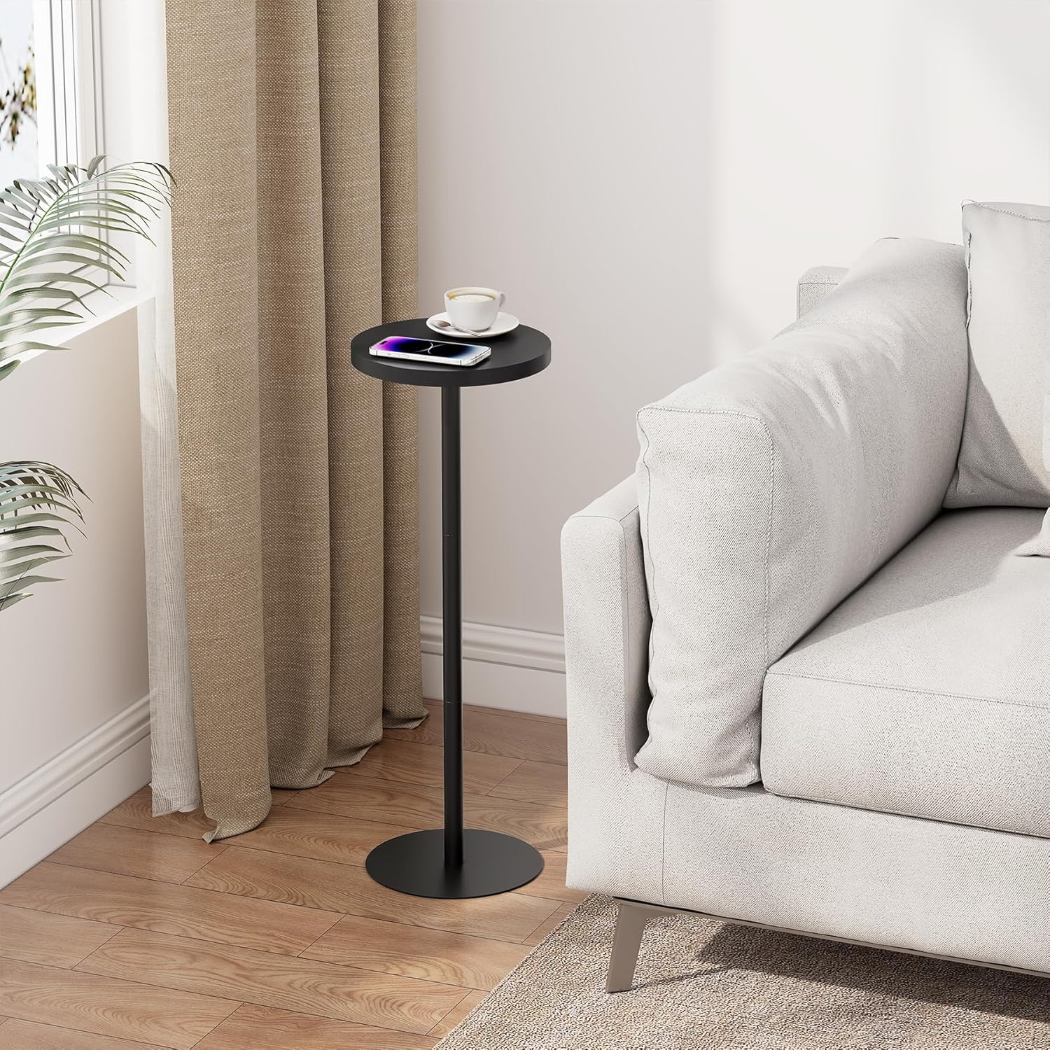 TUTOTAK Tall Round Side Table, Small End Table, Beside Table, Drink Table, Pedestal Side Table, livingroom, Black TB01BK065