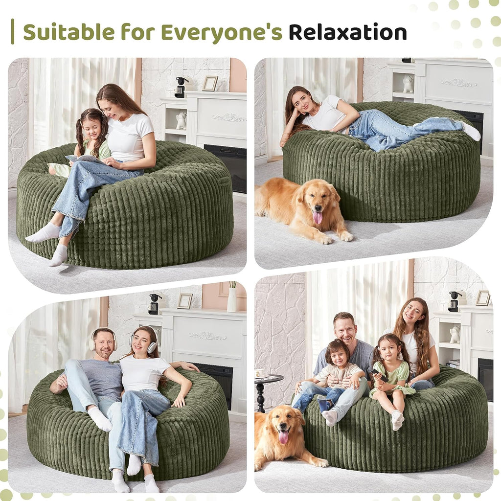 HABUTWAY 4FT Bean Bag Chair, 4' Large Bean Bag Chairs for Adults with Removable Stripe Plush Cover, Memory Foam Beanbag Chair for Living Room Bedroom Dorm (Green)