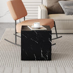 W15.7'' Modern Wood Square Side Table End Table for Living Room, No Assemble, Faux Marble Surface, Marble Black(ø15.7'' x 15.7'')