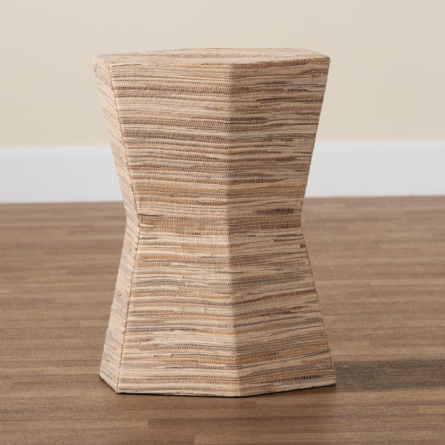 bali & pari Idana Bohemian Woven Grasscloth Hourglass End Table