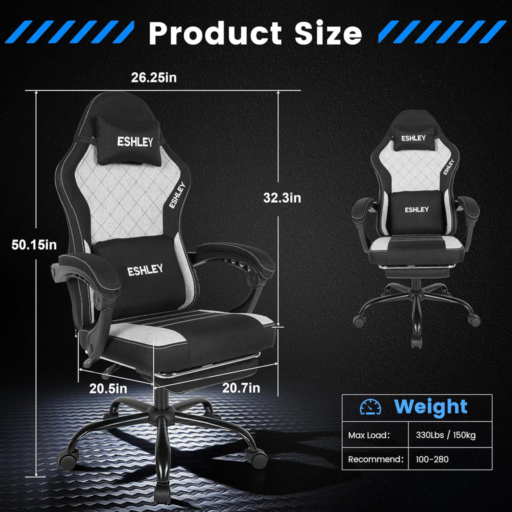 Gaming Chair, Ergonomic Computer Chair with Footrest and Lumbar Support, Height Adjustable Office Chair with 360° Swivel Seat and Headrest