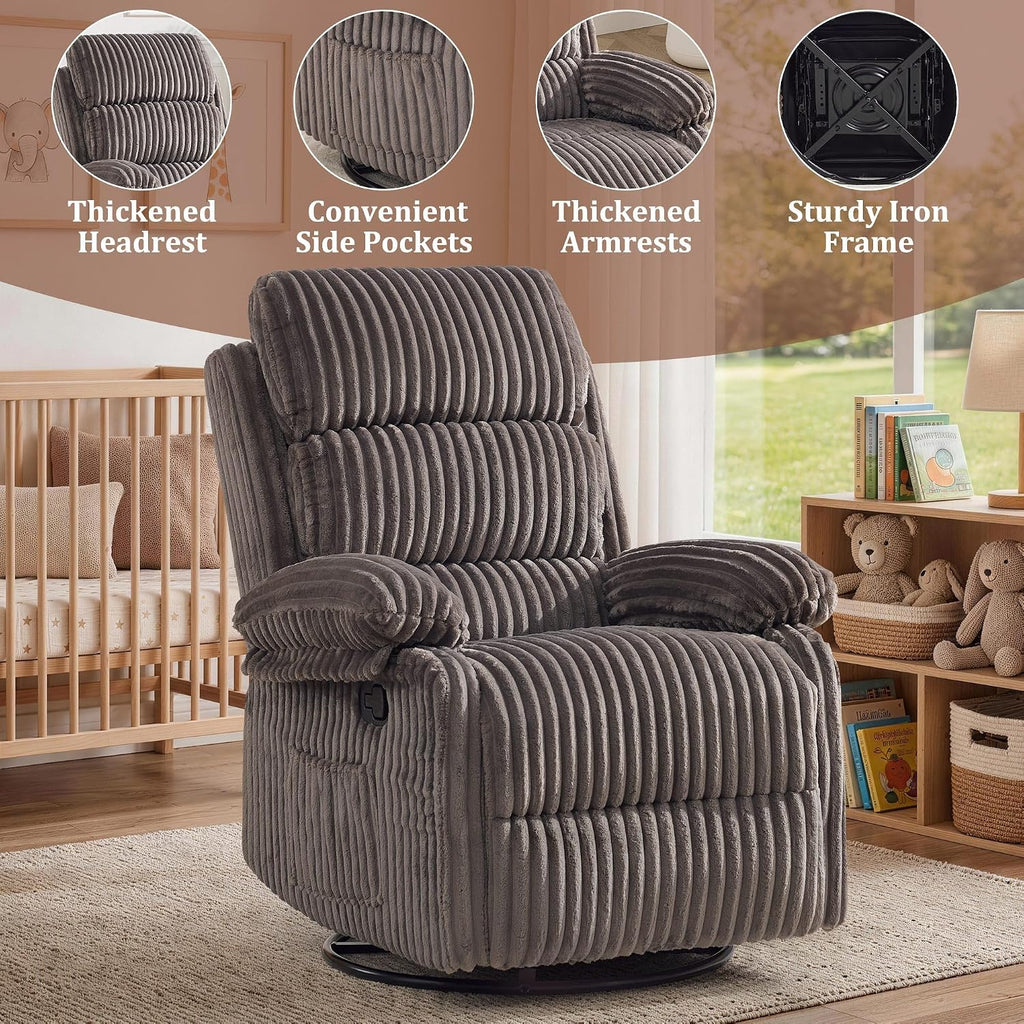 Korser Rocking Recliner Chair, Nursery Rocker Chair for Adults, Small Recliners for Small Spaces, Swivel Rocker Recliner with Cushion, Upholstered Rocking Chairs for Living Room, Apartment
