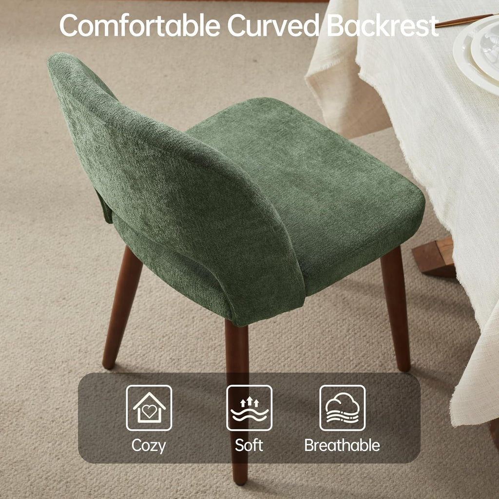 Usaint Wooden Dining Chairs Set of 4, 19.3" Modern Fabric Upholstered Dining Room Chair with Ergonomic Curved Backrest for Kitchen Dining Room and Restaurant, Green
