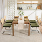 Zesthouse Mid Century Modern Dining Chairs Set of 4, Natural Rattan Dining Chairs with Solid Wood Back & Chrome Base, Upholstered Velvet Fabric, Green