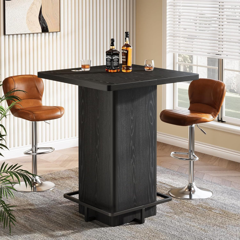 Tribesigns Bar Table, 39.37" High Square Pub Table for Small Bars, Dining Room, Kitchen, Black (Only Table) (Black)