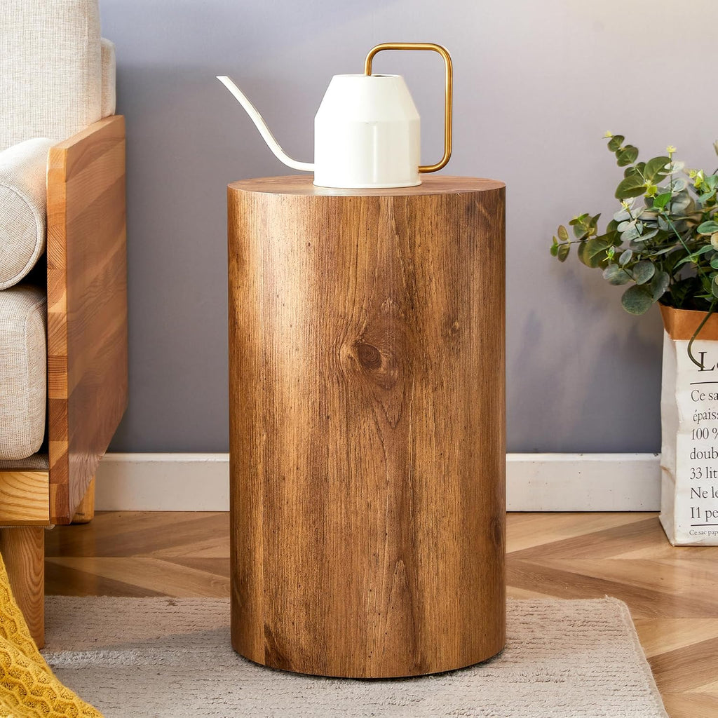 Wooden End Table Round Side Table Imitation Marble Grain Coffee Table Modern Bedside Nightstand Table for Living Room,Office, Apartment,Fully Assembled