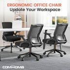 COMHOMA Office Chair with Flip-up Armrests Ergonomic Computer Desk Chair with Adaptive Lumbar Support & Breathable Mesh, Black