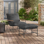 Modway Raya Outdoor Patio Sling Chair with Ottoman Set in Charcoal - Comfy Accent Lounge Chair and Footstool with Removable Boucle Fabric Cushions for Porch, Deck, Backyard