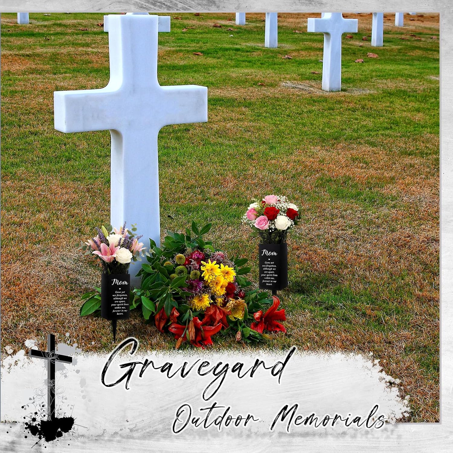 Geosar Cemetery Vases for Grave Metal Flower Butterfly Memorial Flower Holder with Spike Grave Marker Floral Cemetery Funeral for Mom Grandma Lawn Yard Outdoor Funeral(Fresh)