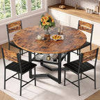 IRONCK Round Dining Table Set for 4, Dining Room Table Set with 4 Chairs, 47.2'' Dinner Table with Wooden Tabletop and Metal Base, 5-Piece Kitchen Table and Chairs, Rustic Brown