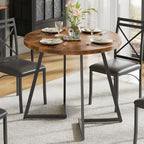 VECELO 35" Round Dining Table for 4, Wood-Grain Tabletop & Heavy-Duty Steel Frame, for Kitchen, Living Room, Easy Assembly, Antique Brown