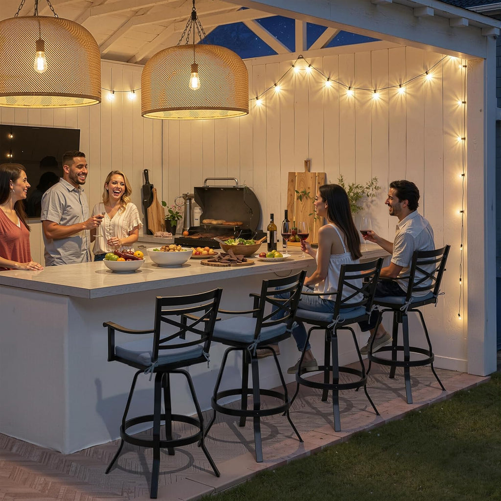 Pellebant Swivel Aluminum Outdoor Bar Stools Set of 4, 30" Patio Bar Height Bar Stools with Sunbrella Cushion & Back, Anti-Rust Barstools for Deck Backyard Garden, Spectrum Denim