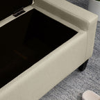 Classic Linen Tufted Storage Ottoman Bench Lift Top Beige Sophisticated Style Fabric Comfortable Seating Durable FFor rame