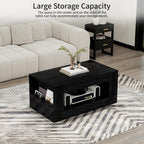 Coffee Table with Storage, 39" Small Center Table with Transparent Legs and Sides Storage, Minimalist Modern 2-Tier Coffee Tables for Living Room, Home Office, Apartment, Black Wood Grain