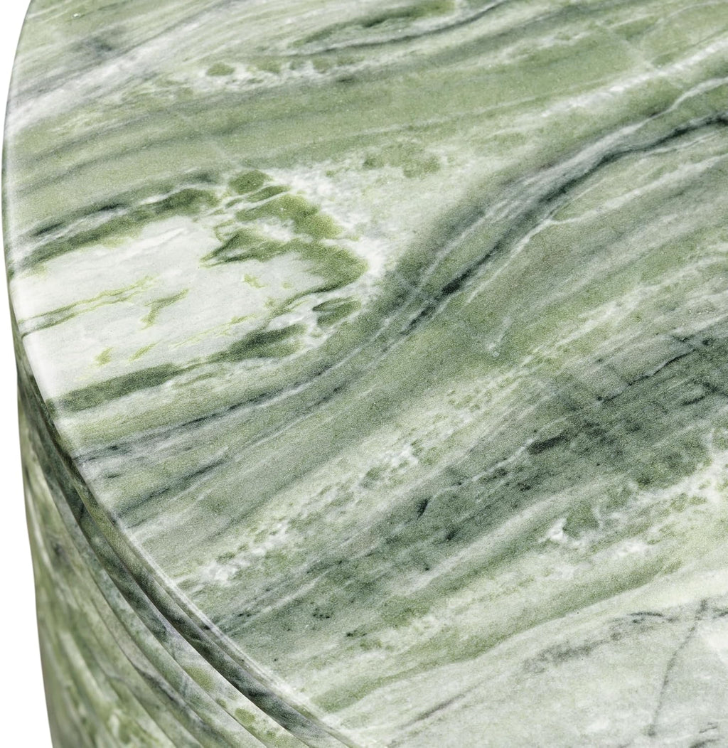 Poly & BARK Riba 16” Side Table – Seaweed Green Marble Look Finish, Solid Cement Base – Modern Ribbed End Table for Living Room or Bedside
