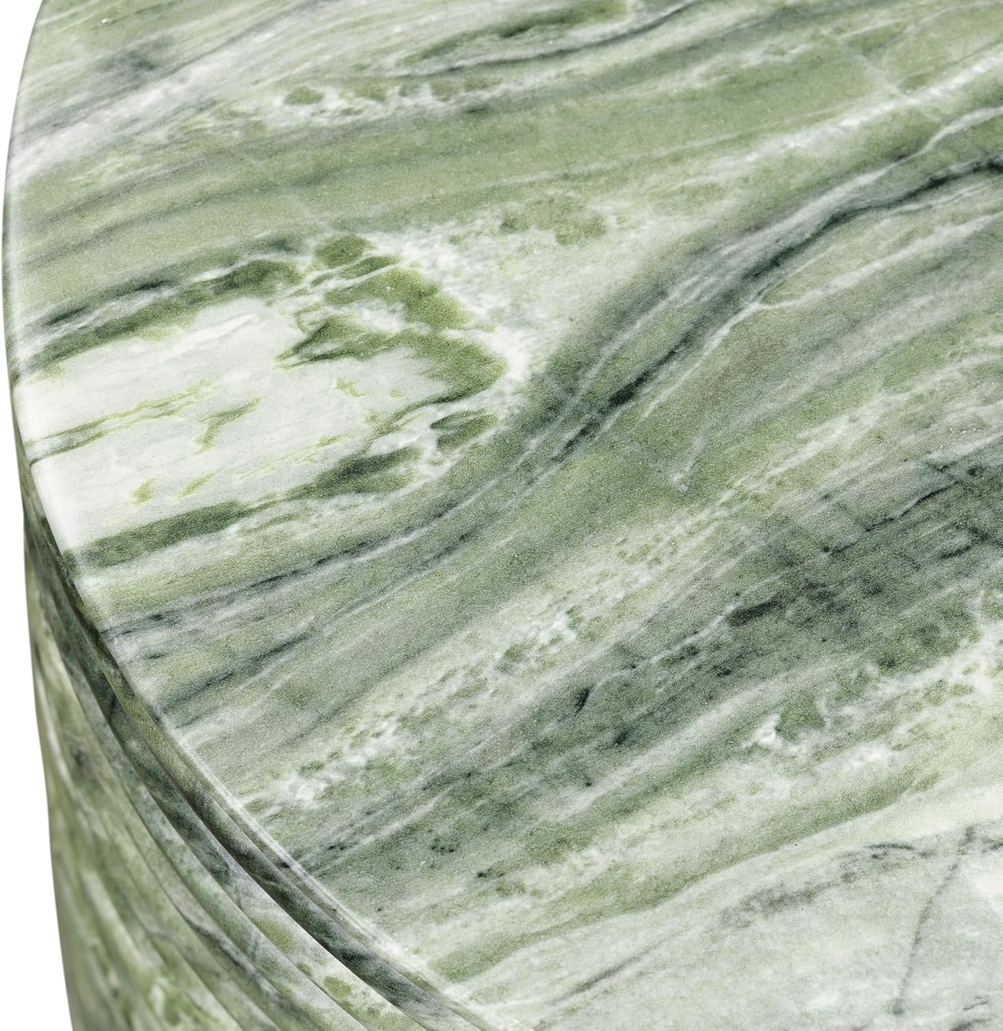 Poly & BARK Riba 16” Side Table – Seaweed Green Marble Look Finish, Solid Cement Base – Modern Ribbed End Table for Living Room or Bedside