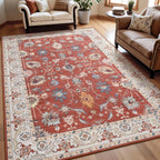 Keeko 4'x6' Vintage Floral Area Rug for Living Room, Soft Washable Low-Pile Carpet with Non-Slip Backing, Non-Shedding Oriental Distressed Farmhouse Rug for Bedroom, Dining Room, Nursery & Home Office