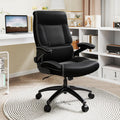 Ergonomic Big and Tall Office Chair, 500LBS PU Leather Executive Desk Chair with Lumbar Support and Flip-up Armrests, High Back, for Home and Office, Black