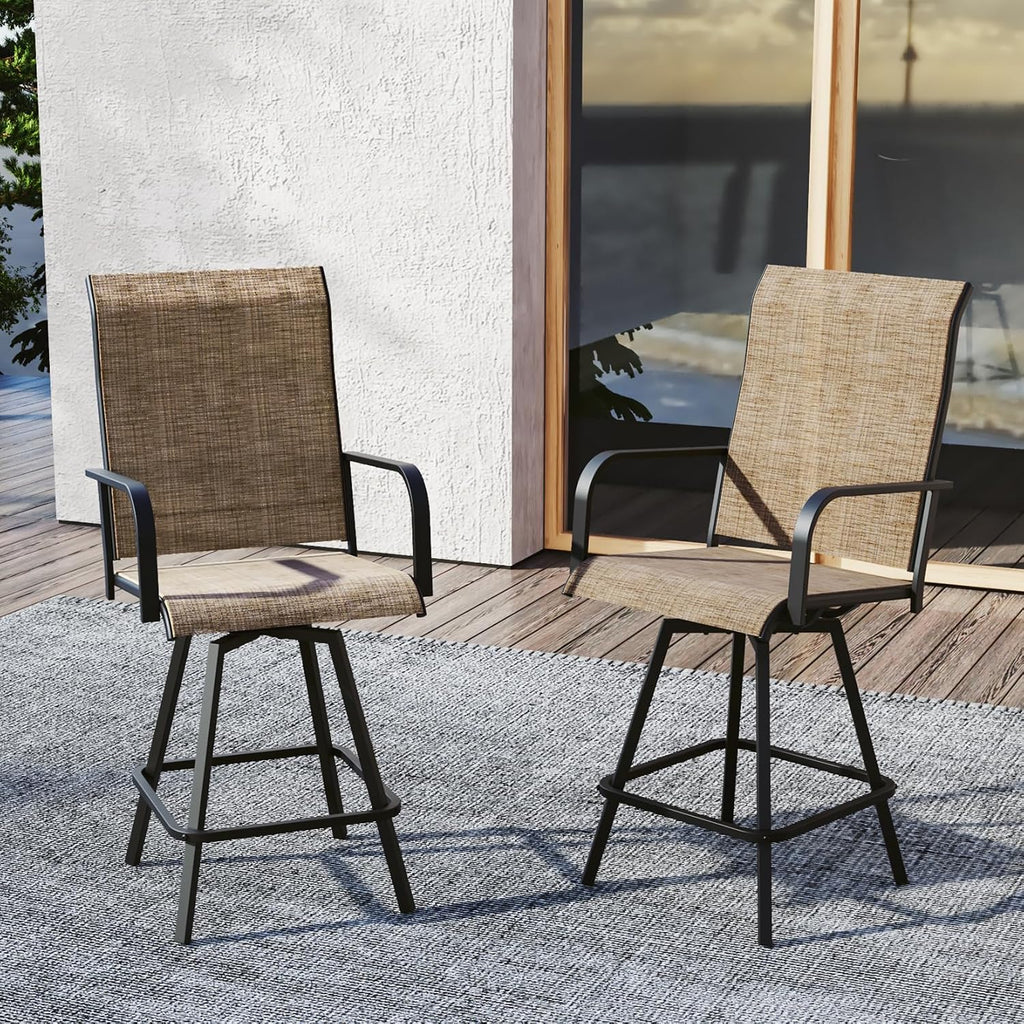 Outdoor Bar Stools Set of 2, 28.4" Pub Height Tall Patio Chairs, All-Weather 360° Swivel Patio Barstools for Outside Garden Poolside Yard, Brown