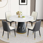 Round Dining Table Set for 4, 45''Marble Grain Dining Room Table Set for 4 with Upholstered Chairs, Modern Dinner Table Set for Kitchen Dining Room