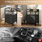 Huuger Nightstands Set of 2, Night Stand with LED Lights, Charging Station and USB-C Ports, 2 Drawers Bed Side Table, Open Shelf, 2-Way Power Panel Install, End Table for Bedroom, Black