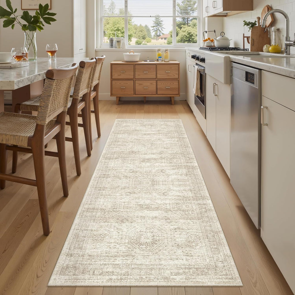Soalmost Runner Rug 2'x6' Washable Non-Slip Runner Rugs for Kitchen Bathroom Laundry Room Beige Vintage Floor Carpet Runners for Hallway Entryway