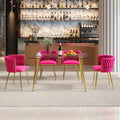 Baysitone 51" Modern Glass Dining Table with 4 Hot Pink Velvet Dining Chairs, Gold Metal Legs - Stylish 5-Piece Dining Set for Home