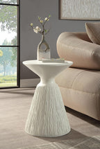 φ16 Natural White Finish Fiber Concrete Accent Table, Round Side Table for Living Room, Engineered Stone Pedestal End Table for Bedroom Small Space, No Assembly Request - White
