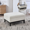 Setawix 33.86" Large Storage Ottomans for Living Room,Boucle Upholstered Ottoman Coffee Table with Tray,Mid Century Modern Ottoman Seat with Storage Footrest for Bedroom (Ivory+Black Legs)