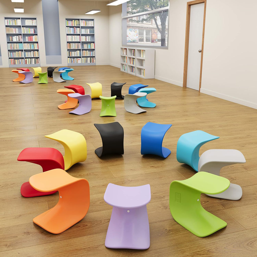 ECR4Kids Wave Seat Perch Stool, 18in - 19.6in Seat Height, Flexible Seating, Blue, 2-Pack
