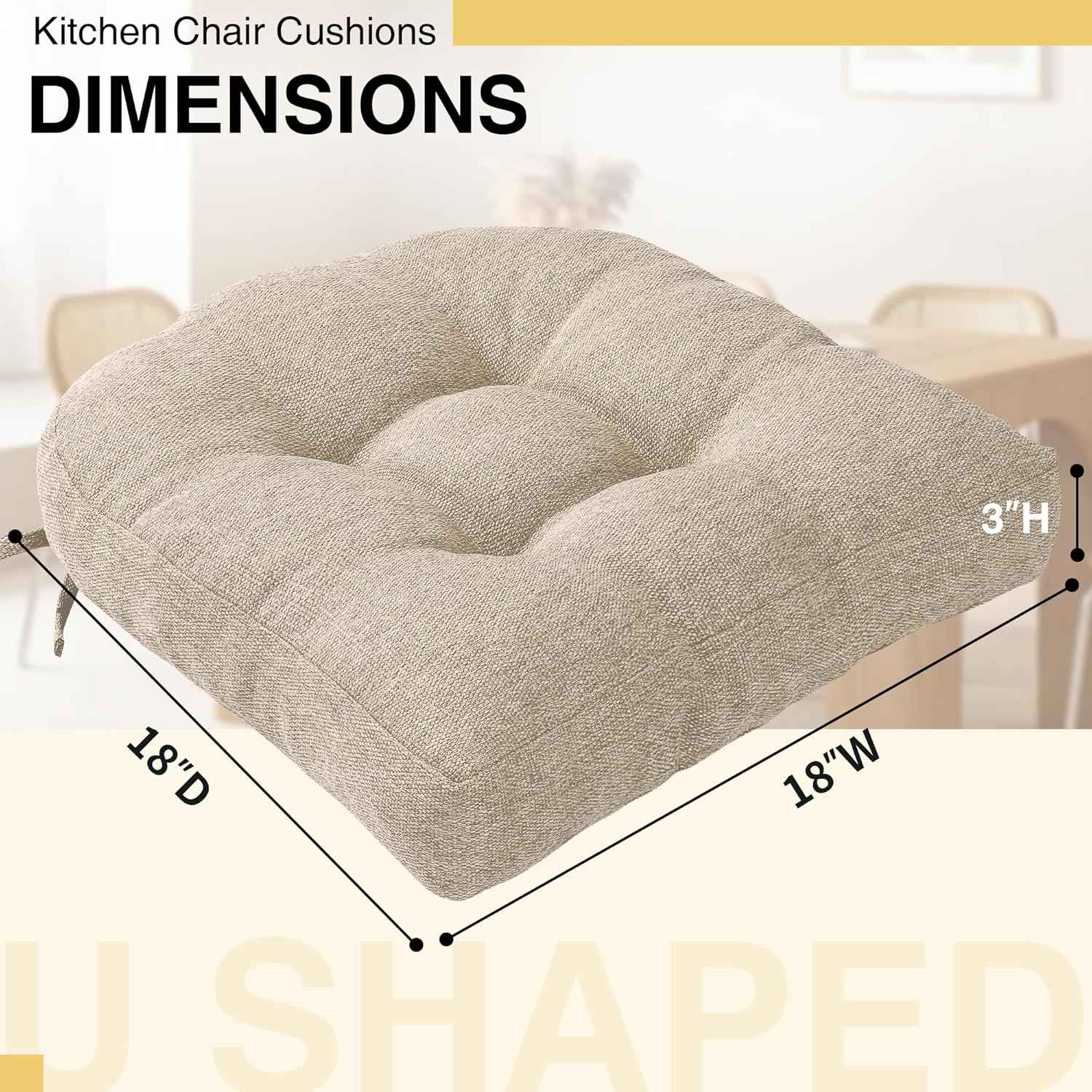 Tromlycs Chair Cushions for Dining Chairs Kitchen Seat Cushions Room Set of 2 Pads with Ties Indoor Non Slip Office 18 x 18 Inch, Beige
