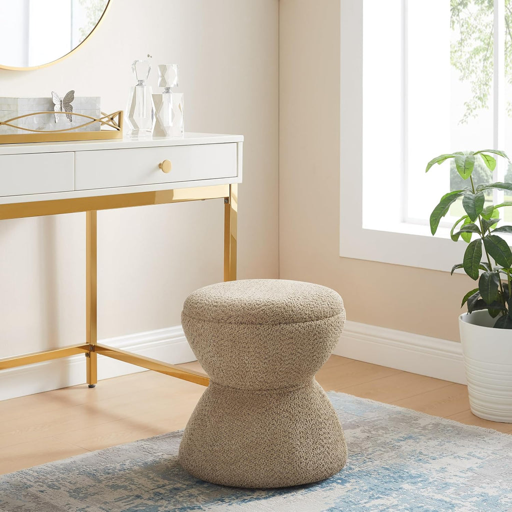 VANOMi Multi-Functional Boucle Ottoman, Set of 2, Vanity Stool Chair, Sturdy Wooden Footstool, Suitable for Living Room, Bedroom, and Entryway, Without Installation, Camel
