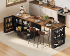 RALGEND Rolling Kitchen Island with 360° Swivel Tabletop, Large Kitchen Island Table with Power Outlet, Mobile Kitchen Island Cart with Storage Cabinets for Kitchen & Office, Black and Rustic Brown