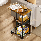 C Shaped Sofa Side Table with Wheels, Rolling Small Coffee Table with Drawer, Portable TV Tray Table for Couch, Bedside Table with Storage, Narrow Nightstand for Bedroom, End Tables Living Room