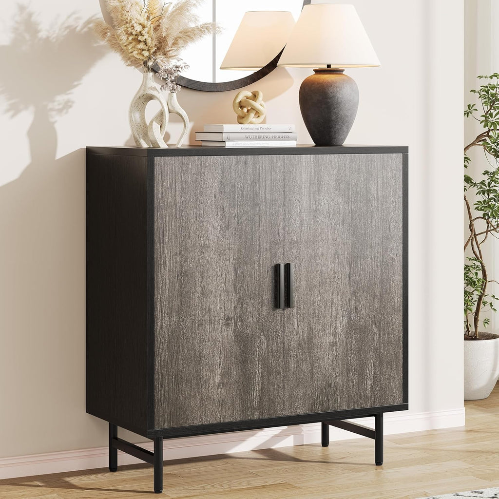 Sideboard Buffet Cabinet with Storage, Kitchen Storage Cabinet with Adjustable Shelf, 2-Door Console Table Accent Cabinet for Living Dining Room, Entryway, Hallway, Credenza, Coffee Liquor Bar, Grey