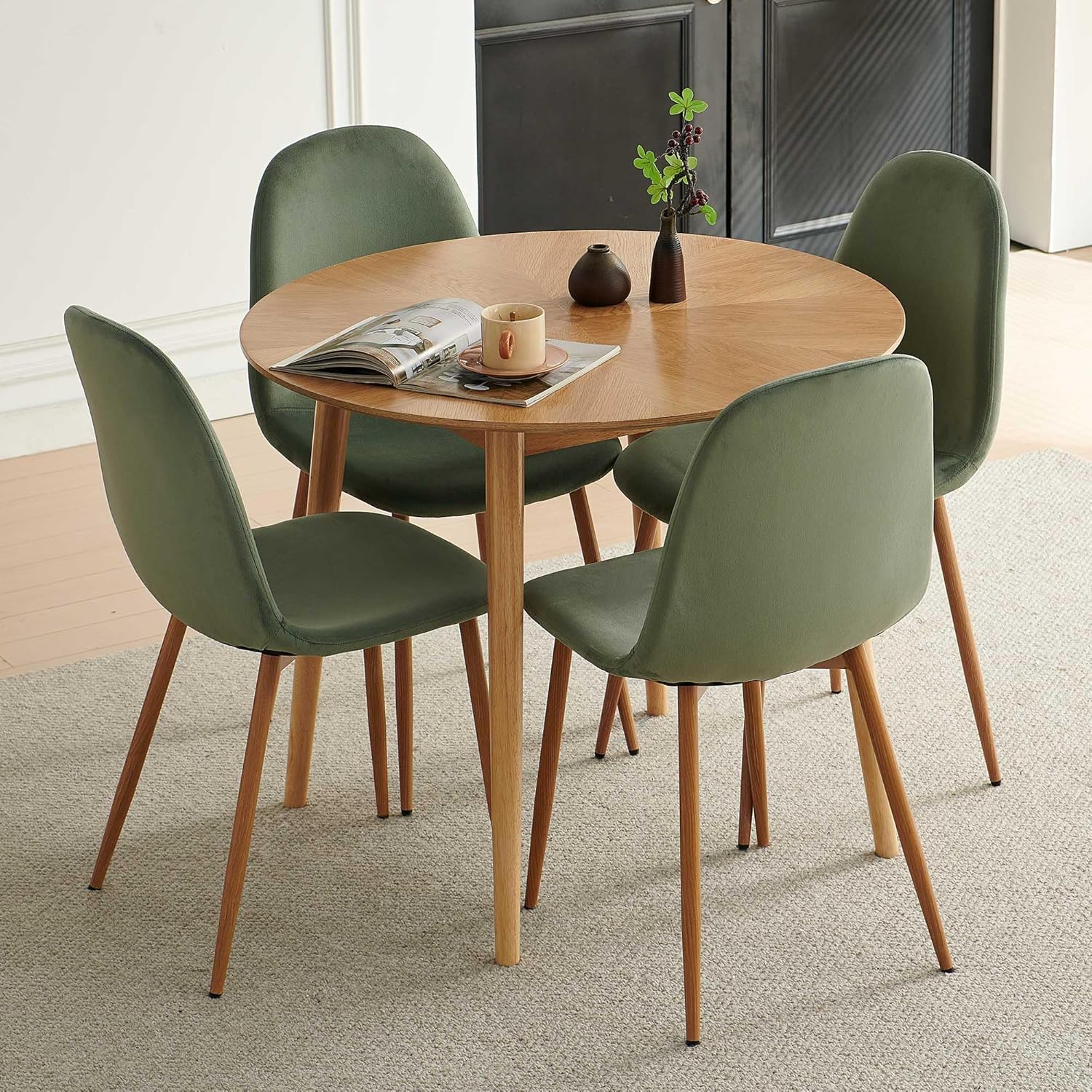 Velvet Dining Chairs Set of 4 - Modern Upholstered Chairs with Metal Legs for Living, Bedroom,Dining Room - Green Dining Chairs Set for 4