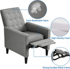 Yaheetech Fabric Recliner Chair with Adjustable Back & Footrest, Mid-Century Modern Accent Armchair Reading Chair, Tufted Upholstered Sofa with Pocket Spring for Living Room Bedroom Gray